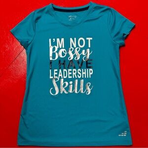 BCG ATHLETIC V NECK TEE SHIRT SILVER GRAPHIC TEAL TURQUOISE SHIRT